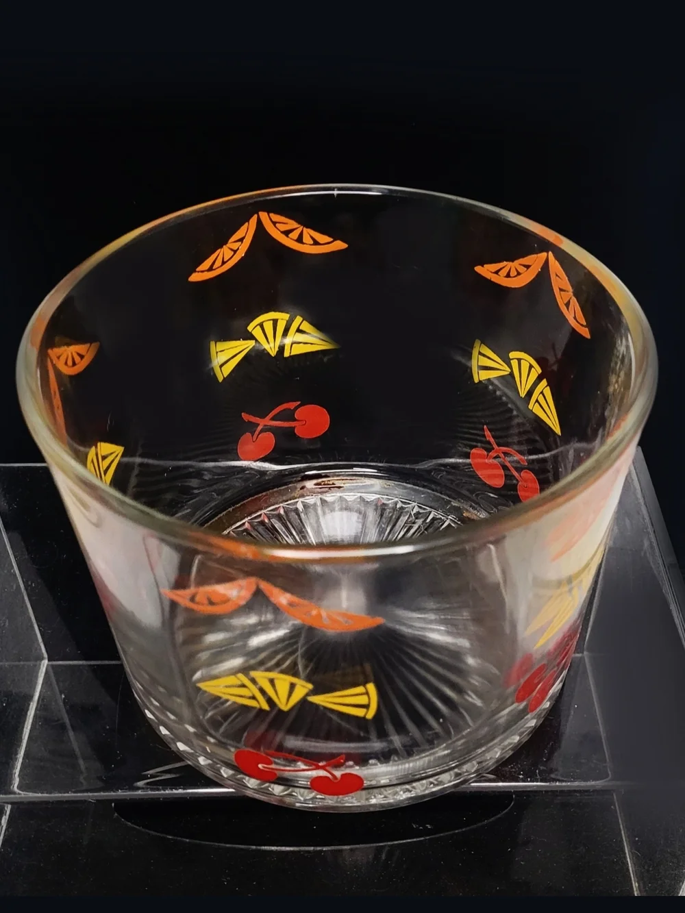 1950s Vintage Clear Glass Ice Bucket with Cherry & Citrus Motif